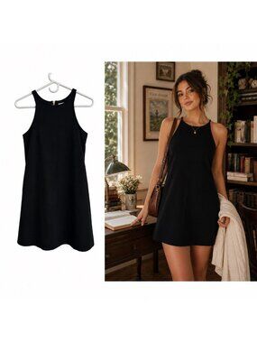 Brigitte Bailey Black Sleeveless A-Line Dress Gold Back Zipper Preppy Old Money